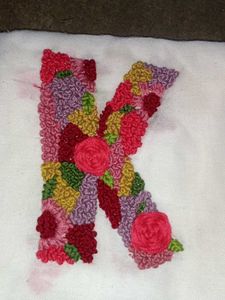 handmade floral "K" embroidery on cotton handkerch