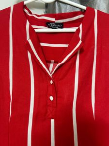 Red &amp; White Striped Button-Up Top