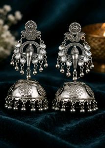 Stunning Oxidized Silver Jhumka Earrings
