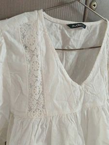 White Lace Trim V-Neck Top