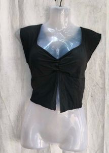 Chic Black Ruched Crop Top