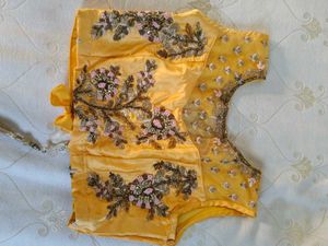 Embroidered Yellow Blouse &amp; Mint Lehenga Set