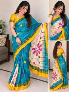 Beautiful Blue Saree with Yellow Border