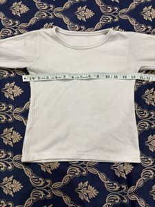 Cream Ribbed Long Sleeve Top
