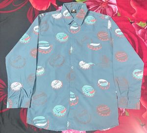 Retro Soda Cap Print Button-Up Shirt L Size