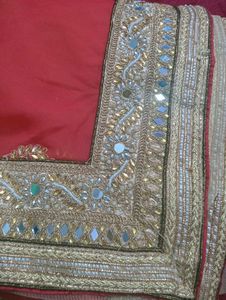 Exquisite Dual-Tone Mirror Work Saree Peach Orange