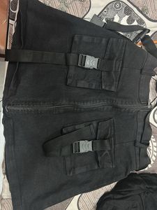 Black Cargo Mini Skirt