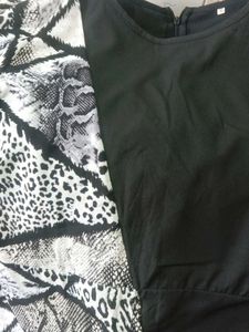 Chic Black Kurta with Animal Print Sleeves