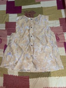Elegant Beige Printed Sleeveless Top