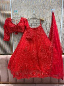 Stunning Red Sequined Lehenga Choli Set