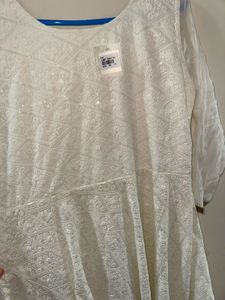 new white chikankari sequence work gown