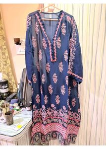 shopMulMul's Navy Blue Floral Kurta , no dupatta