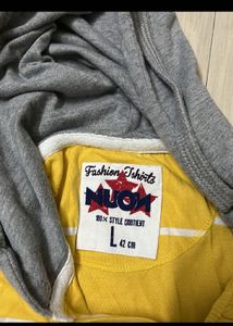 Yellow Striped Hooded T-Shirt