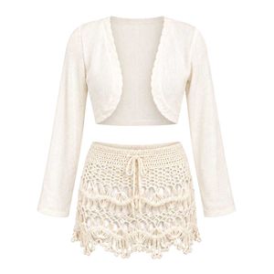 Cream Crocheted Skirt & Bolero Set