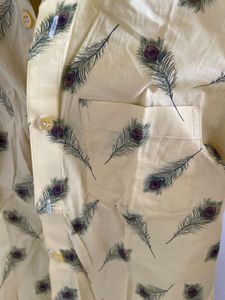 Yellow Peacock Feather Kurta Shirt