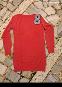 31. Coral Sweater Dress with Flower Detail