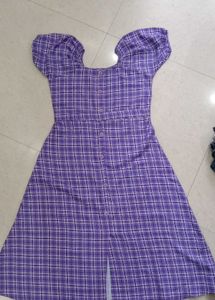 Cute Purple Plaid Puff Sleeve Top