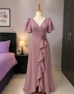 Elegant Dusty Rose Ruffle Dress