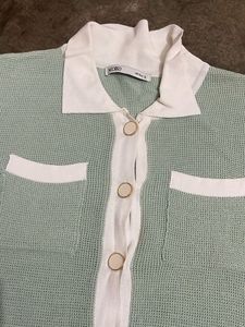 Light Green Collared Knit Top