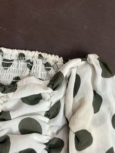 Polka Dot Smocked Ruched Top