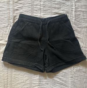 Black Denim Drawstring Shorts