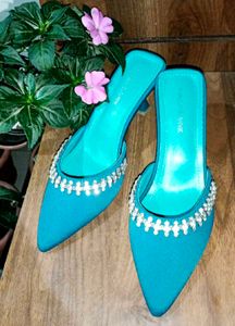 Stunning Teal Embellished Mules
