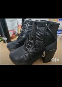 Stylish Black Heeled Combat Boots