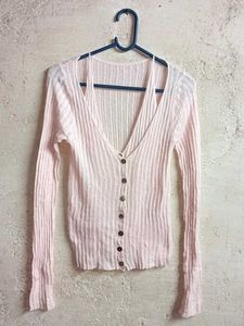 Light Pink Ribbed Button-Up Cardigan