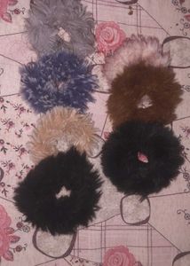Fuzzy Scrunchie Set - Pack of 7
