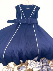 classic vintage Navy Blue Fit and Flare Dress with