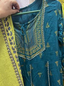Teal &amp; Lime Green Ethnic Kurta Set