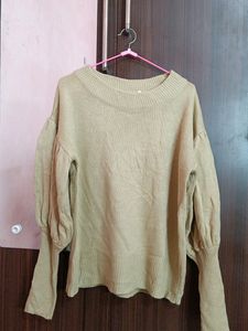 Beige Puff Sleeve Knit Sweater