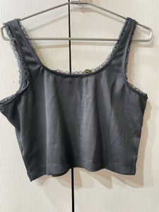 Black Lace Trim Crop Top