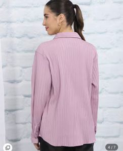 Shein Pleated Pink Button-Up Shirt