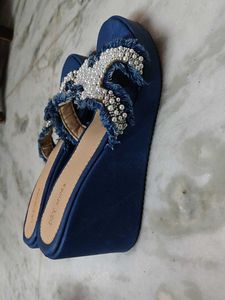 Embellished Denim Slides