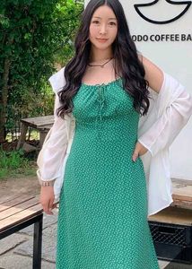 Emerald Green Summer Floral Midi Dress