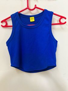 Blue Ribbed Crop Top