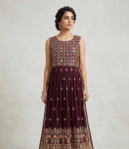 Embroidered Ethnic dress with plain palazzo nd bea