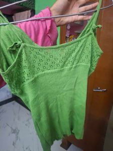 Green Knit Wrap Crop Top