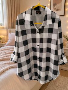 Women's Black & White Checkered Cotton Blend Full