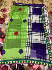 Vibrant Checkered Saree