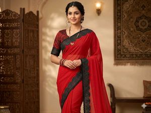 Elegent Red Saree with Black Border
