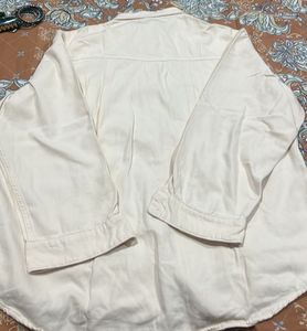 Cream Long Sleeve Button-Up Shirt L size