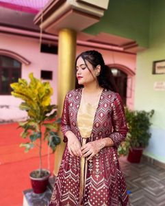 Maroon Kurta Set with Jacket