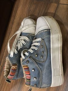 Unique Denim High-Top Sneakers