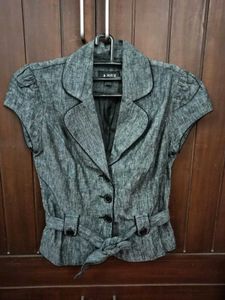 Grey Heathered Short Sleeve Blazer