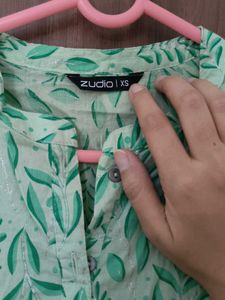 Green Leaf Print Kurta
