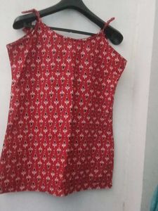 Red Printed Sleeveless kurti