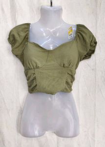 6216. Chic Ruched Puff Sleeve Crop Top