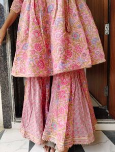 Pink Floral Kurta Sharara Set